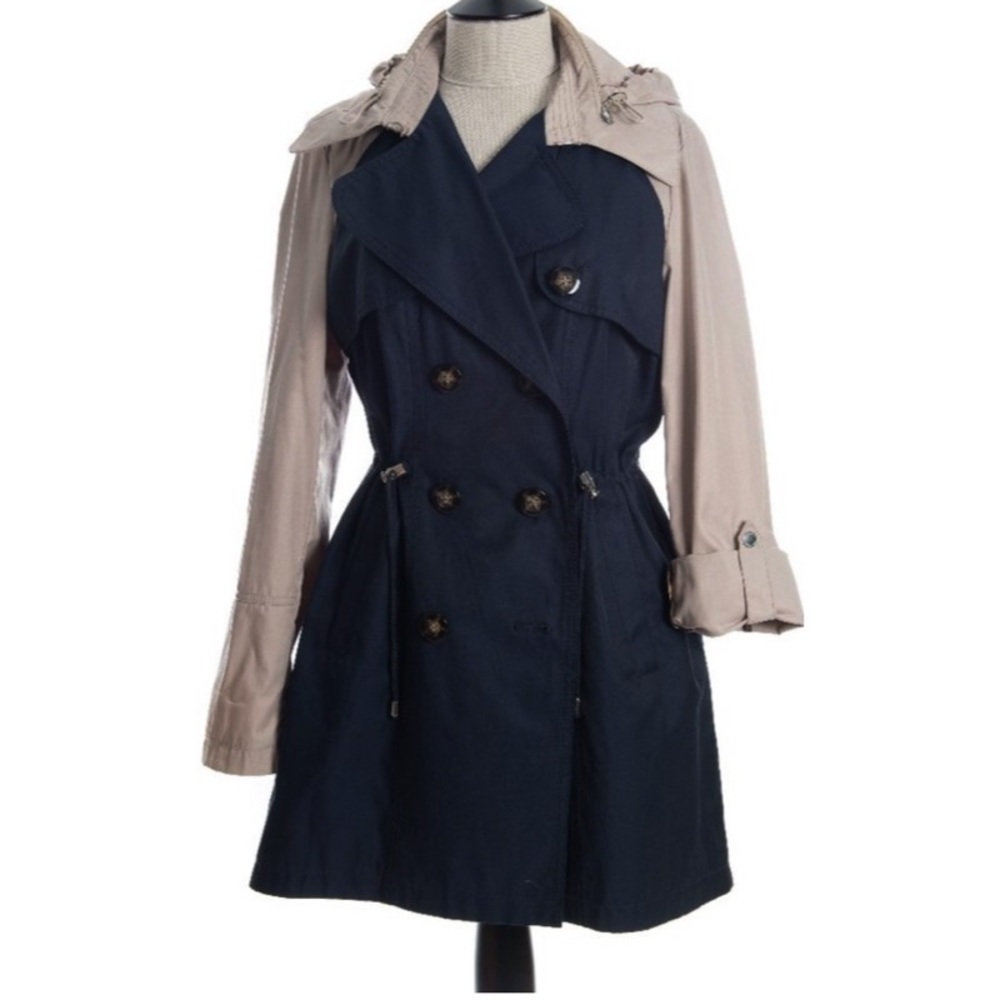 Color Block Trench Coat/Rain Coat With Hidden Hood